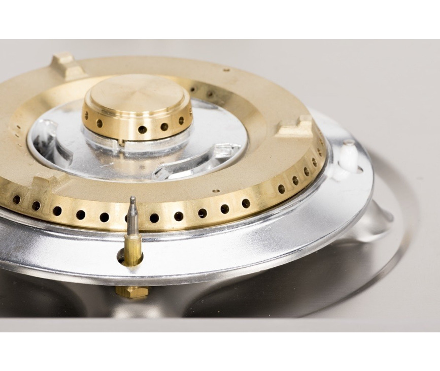 De gasbranders van de Boretti VFP104IX zijn uitgevoerd in messing en hebben daardoor 25% hoger rendement dan aluminium branders.
