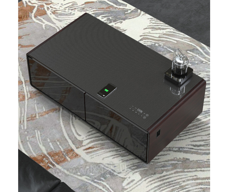 CASO Sound & Cool Hout salon tafel met koellades, speakers en draadloos opladen telefoon