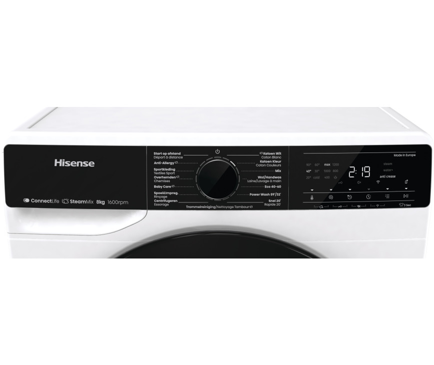 Hisense WF5V863BW wasmachine met WiFi, stoom, 8 kg en 1600 toeren