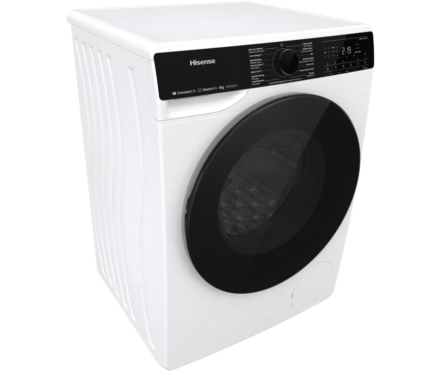 Hisense WF5V863BW wasmachine met WiFi, stoom, 8 kg en 1600 toeren