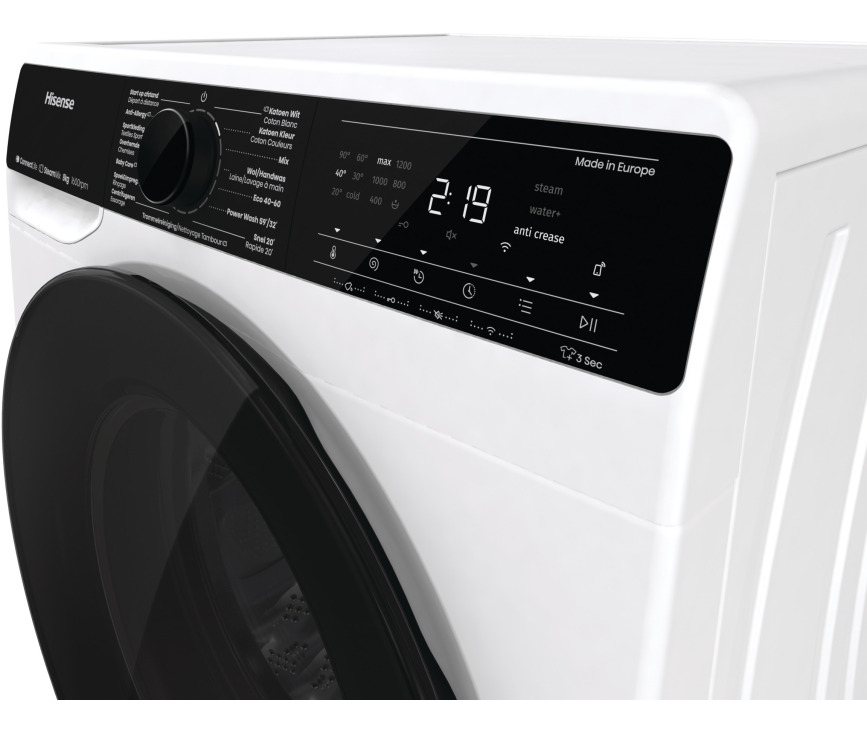 Hisense WF5V863BW wasmachine met WiFi, stoom, 8 kg en 1600 toeren