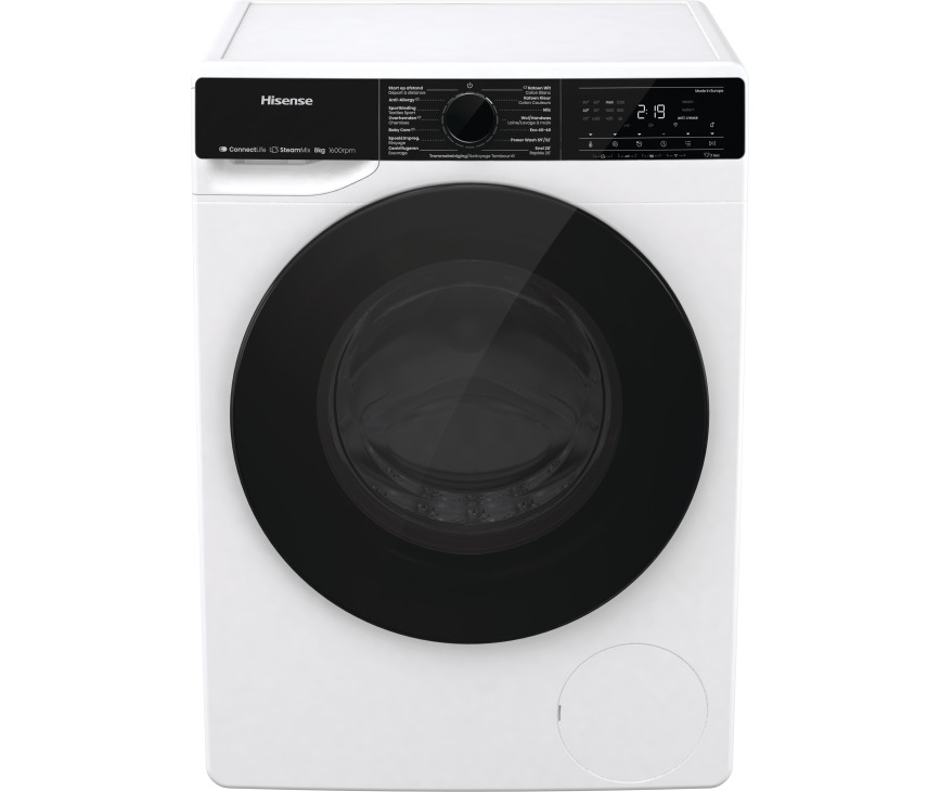 Hisense WF5V863BW wasmachine met WiFi, stoom, 8 kg en 1600 toeren