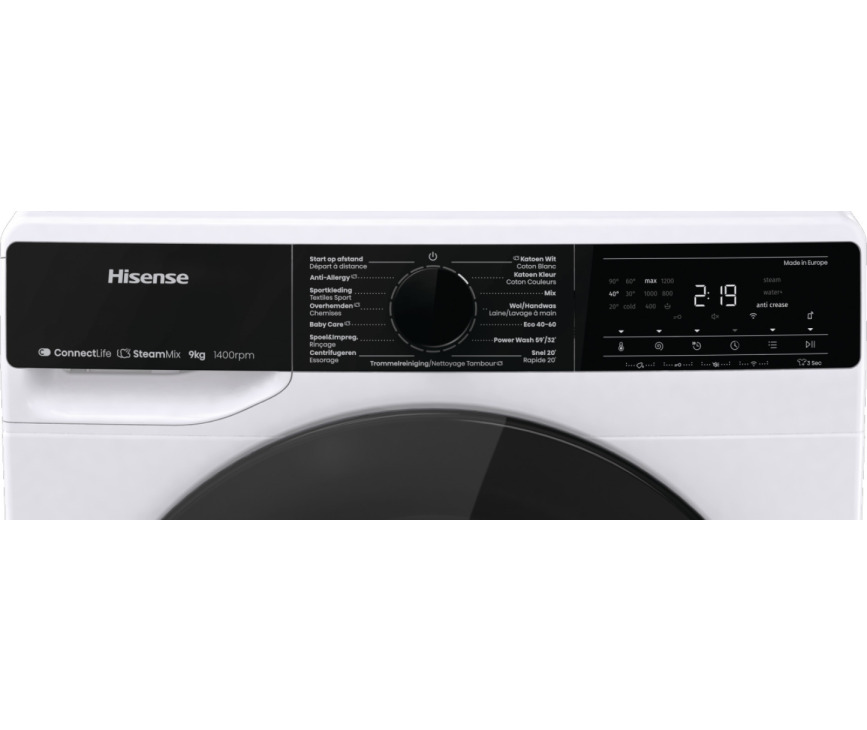Hisense WF5V943BW/BLX wasmachine met Home Connect en stoom