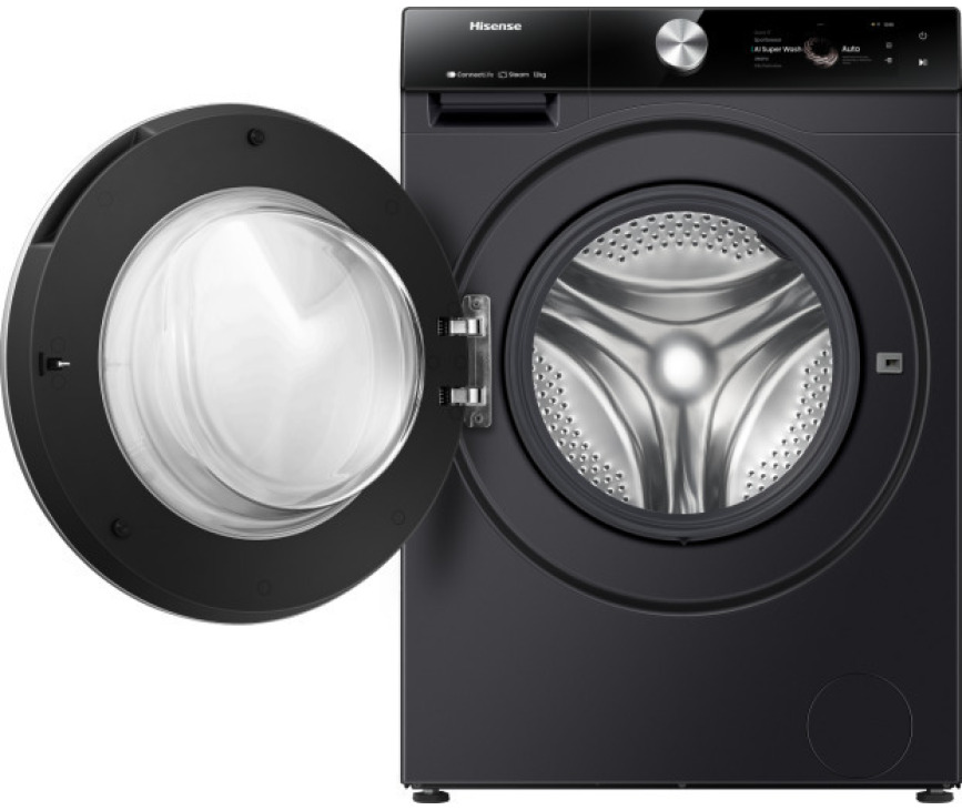 Hisense WF7S1247BB zwarte wasmachine met AI en AutoDose