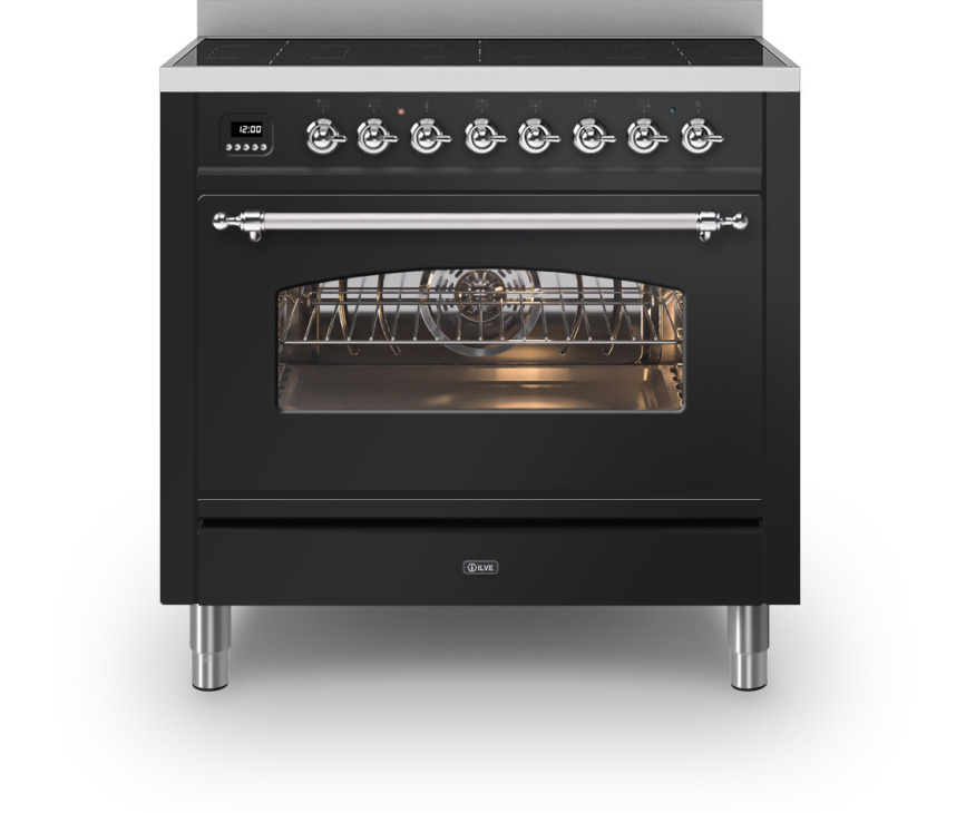 ILVE fornuis inductie glanzend zwart PI096NE3/BK