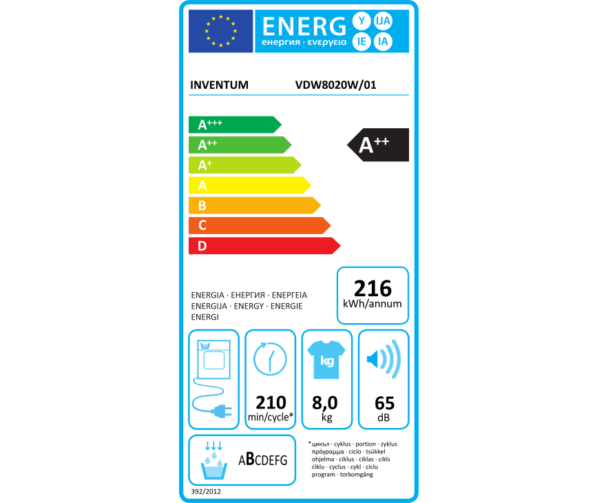 Inventum VDW8020W warmtepomp droger - 8 kg. - energieklasse A++