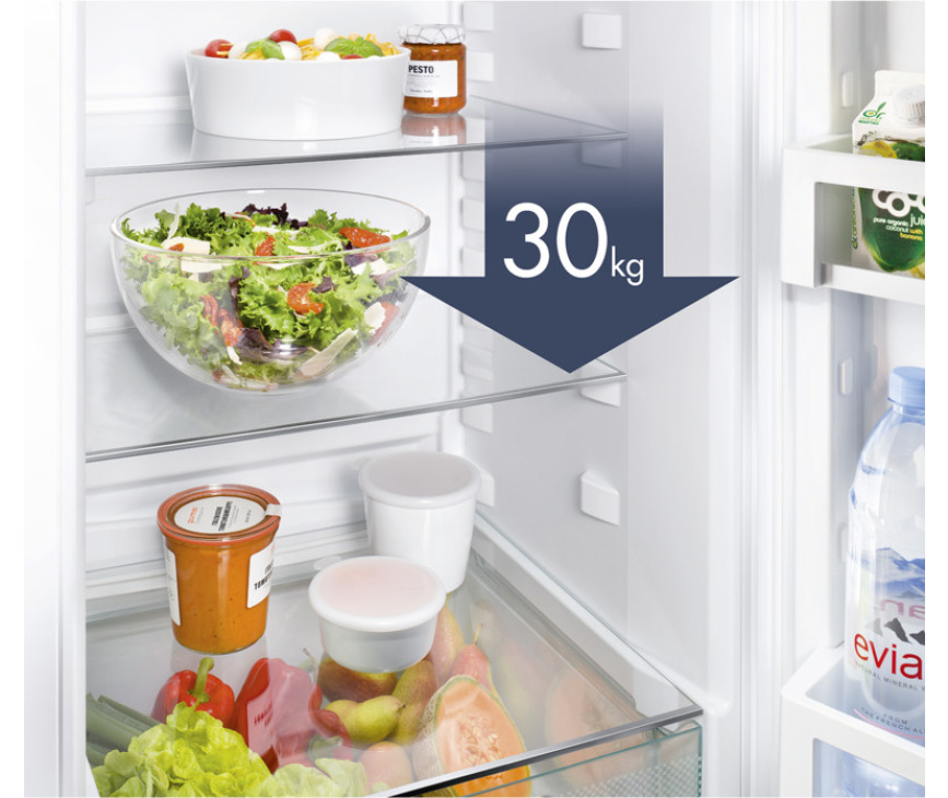 De glasplateaus zijn van veiligheidsglas en hebben een draagvermogen van 30 kg.