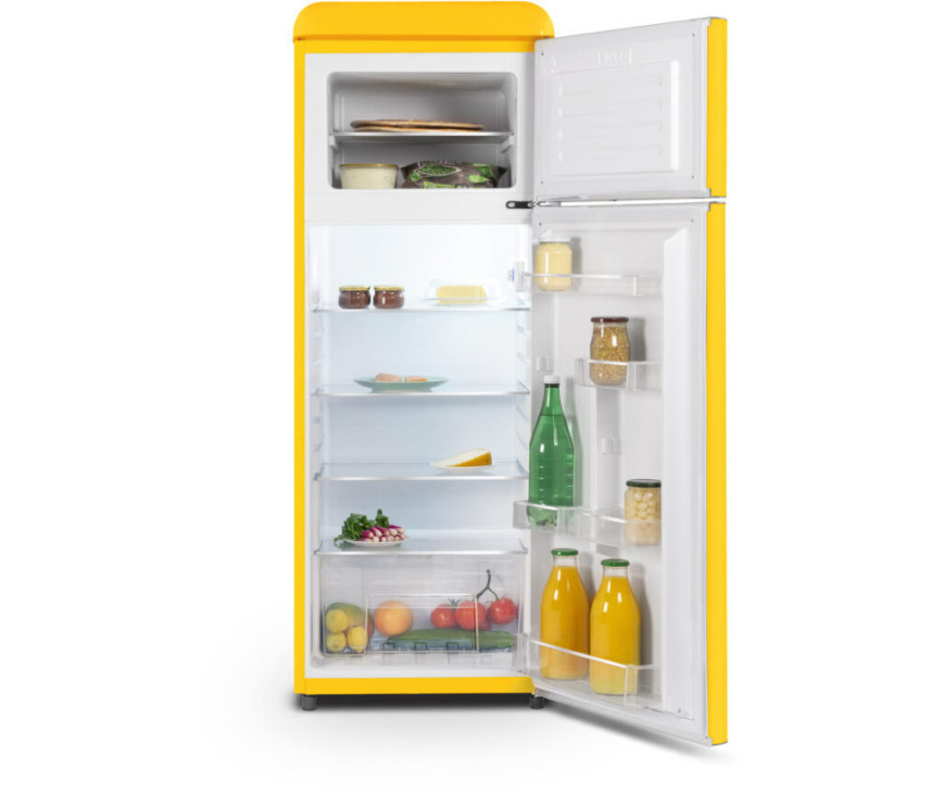 Schneider SCDD208VCAN retro jaren 50 koelkast - geel