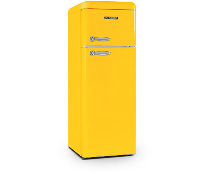 Schneider SCDD208VCAN retro jaren 50 koelkast - geel
