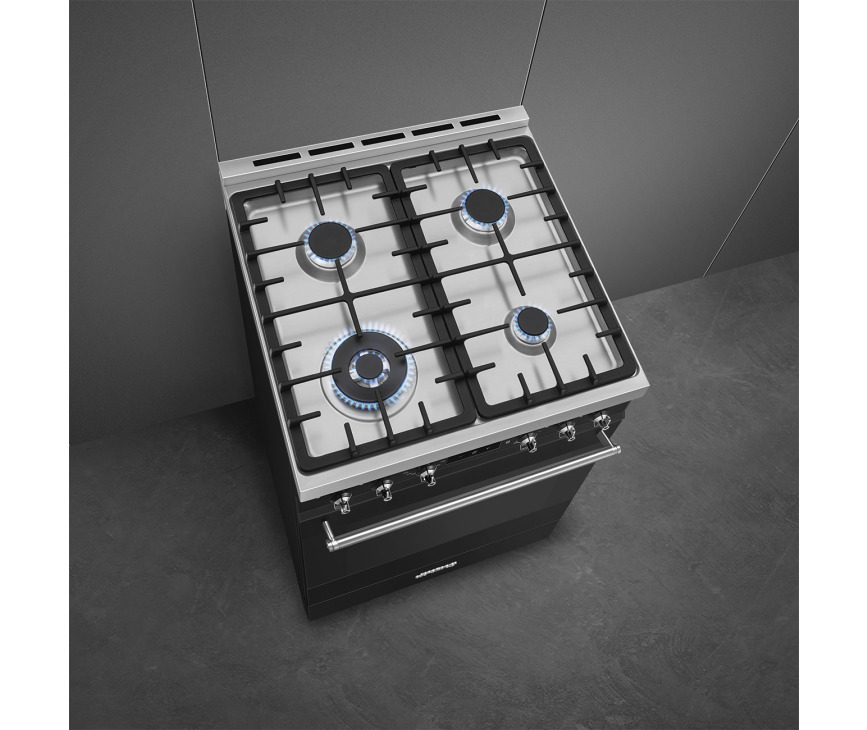 Smeg C6GMMBNLK2 gas fornuis - matzwart - 60 cm.