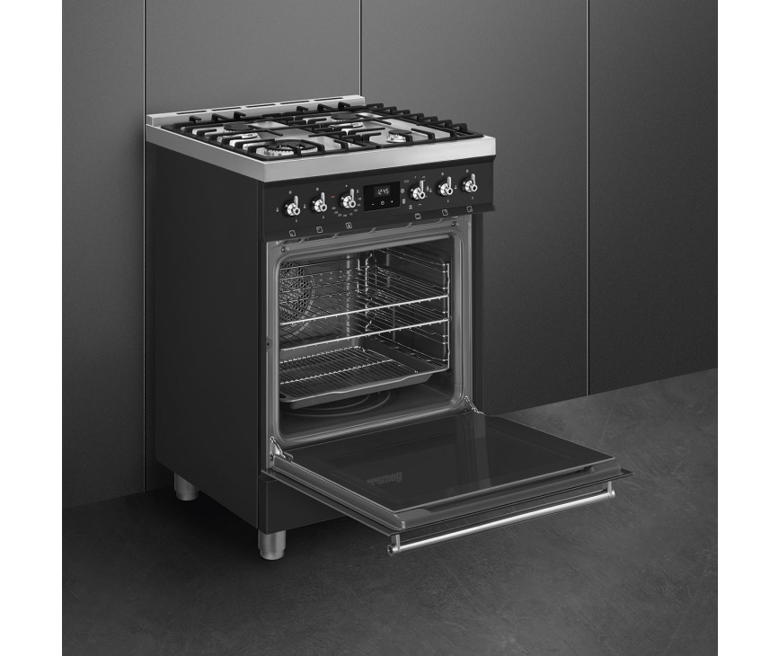 Smeg C6GMMBNLK2 gas fornuis - matzwart - 60 cm.