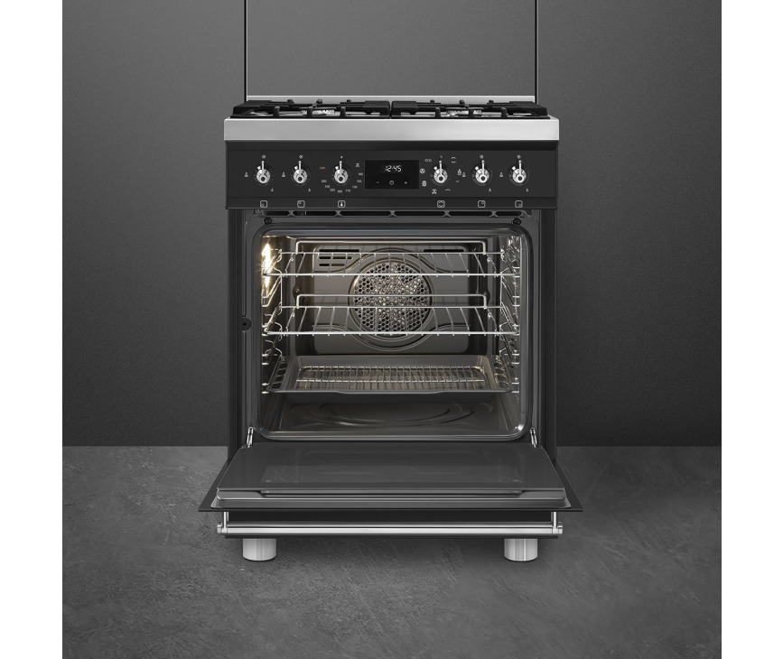 Smeg C6GMMBNLK2 gas fornuis - matzwart - 60 cm.