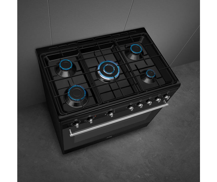 Smeg CX91GMBLNLK gas fornuis - 90 cm. breed - zwart
