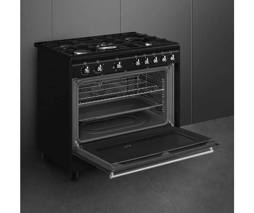 Smeg CX91GMBLNLK gas fornuis - 90 cm. breed - zwart