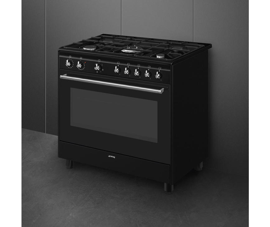 Smeg CX91GMBLNLK gas fornuis - 90 cm. breed - zwart