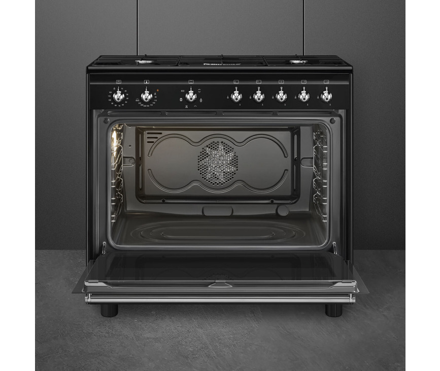 Smeg CX91GMBLNLK gas fornuis - 90 cm. breed - zwart