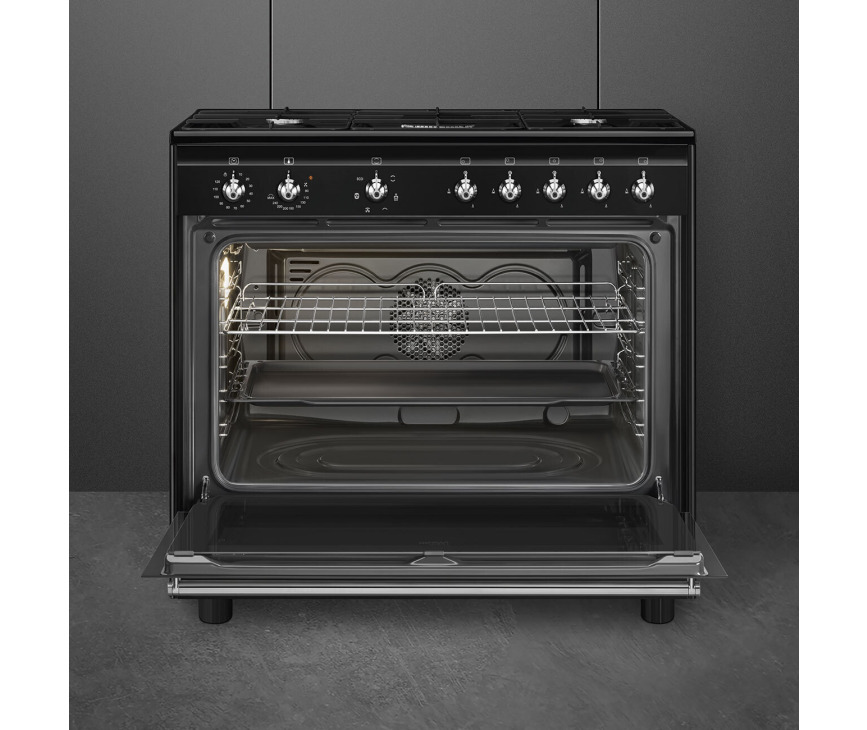 Smeg CX91GMBLNLK gas fornuis - 90 cm. breed - zwart