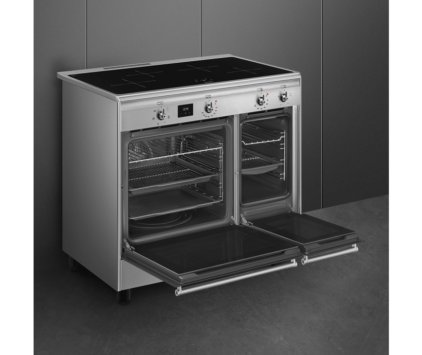 Smeg CX92IM inductie fornuis met dubbele oven - 90 cm. - rvs
