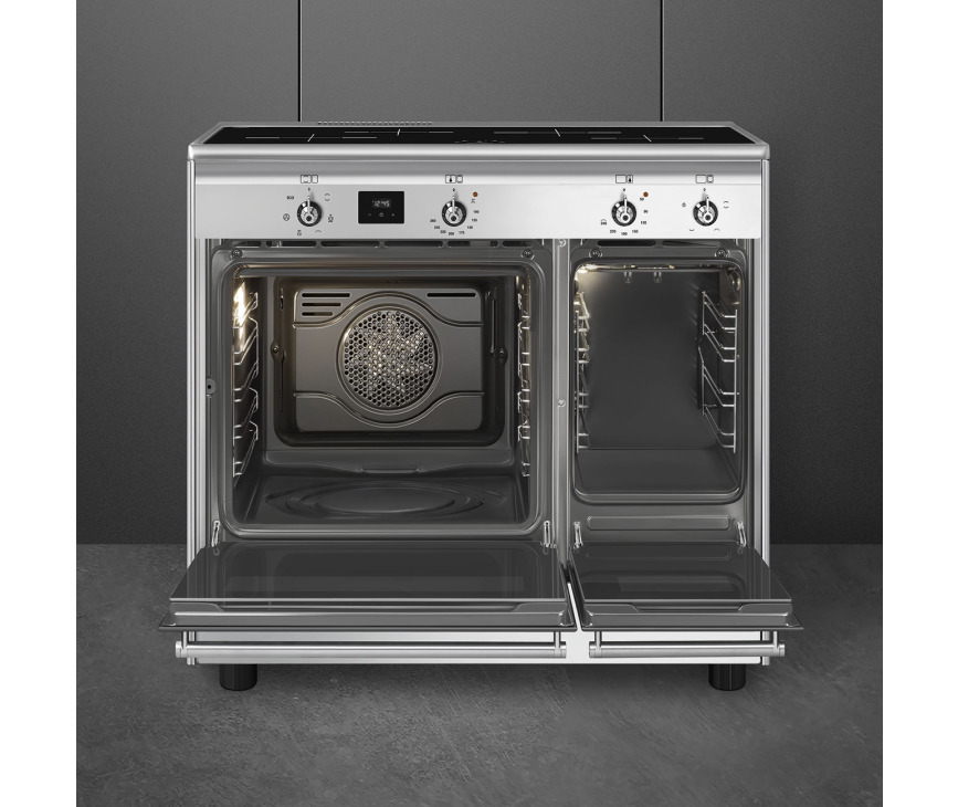 Smeg CX92IM inductie fornuis met dubbele oven - 90 cm. - rvs