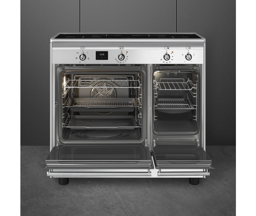 Smeg CX92IM inductie fornuis met dubbele oven - 90 cm. - rvs