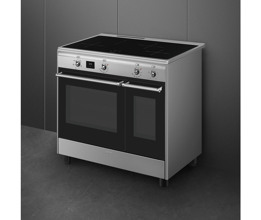 Smeg CX92IM inductie fornuis met dubbele oven - 90 cm. - rvs