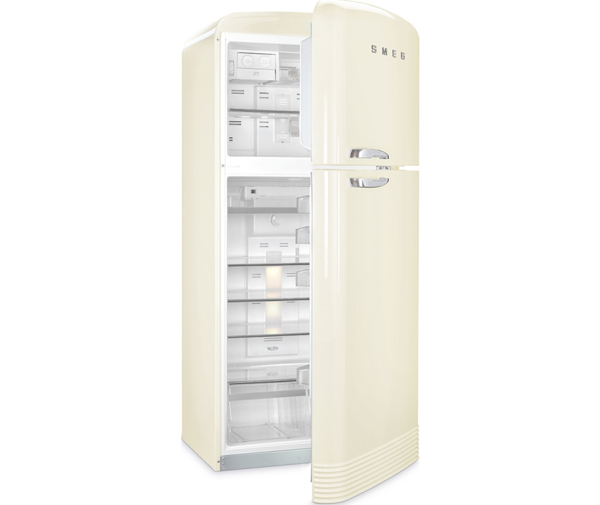 De Smeg FAB50RCR5 koelkast crème heeft een apart toegankelijk koel- en vriesdeel