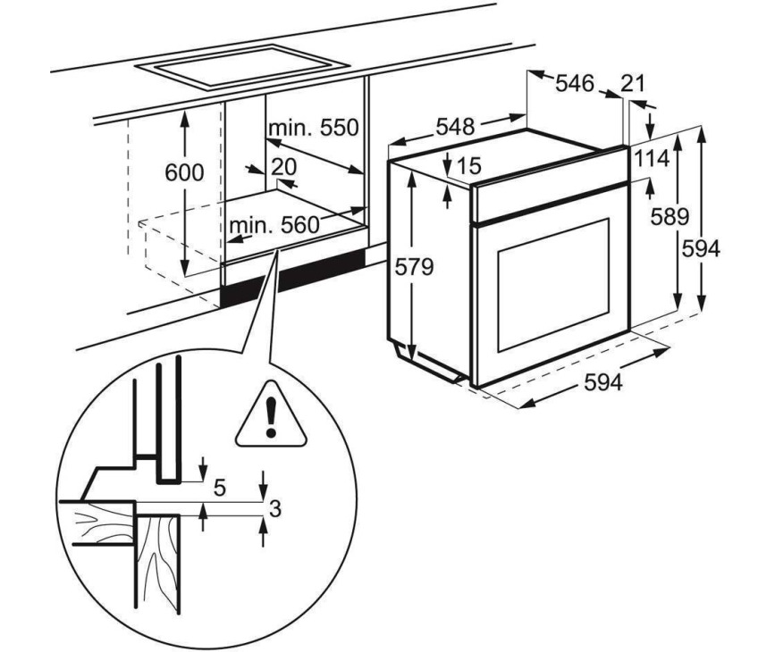 Maattekening Aeg BE3013521M oven met stoom-functie