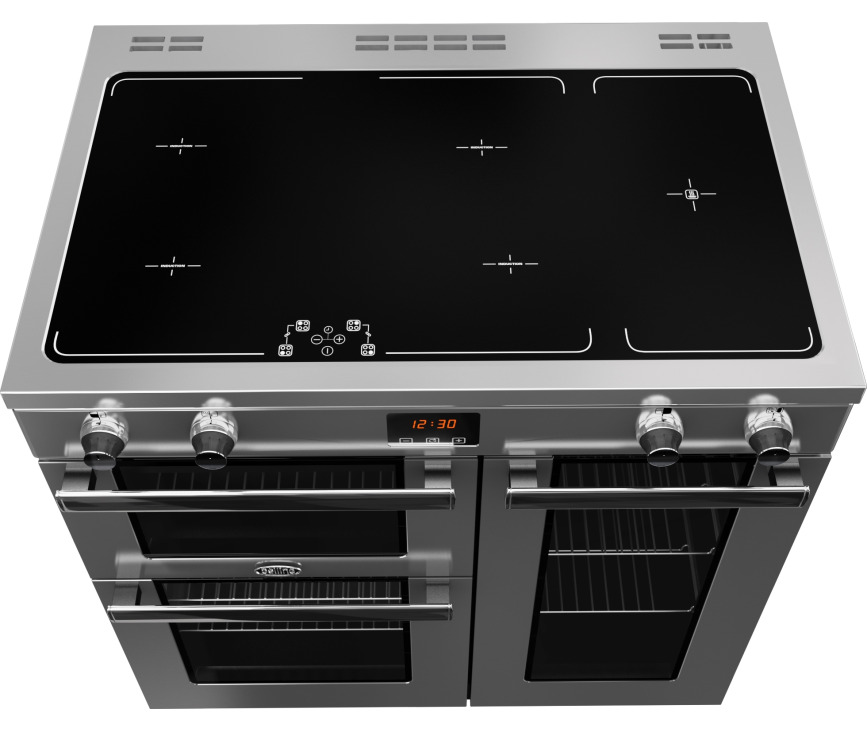 De Cookcentre 90 Ei is uitgevoerd met 4 inductie kookzones en een warmhoudzone welke via tiptoets bediening aangestuurd worden