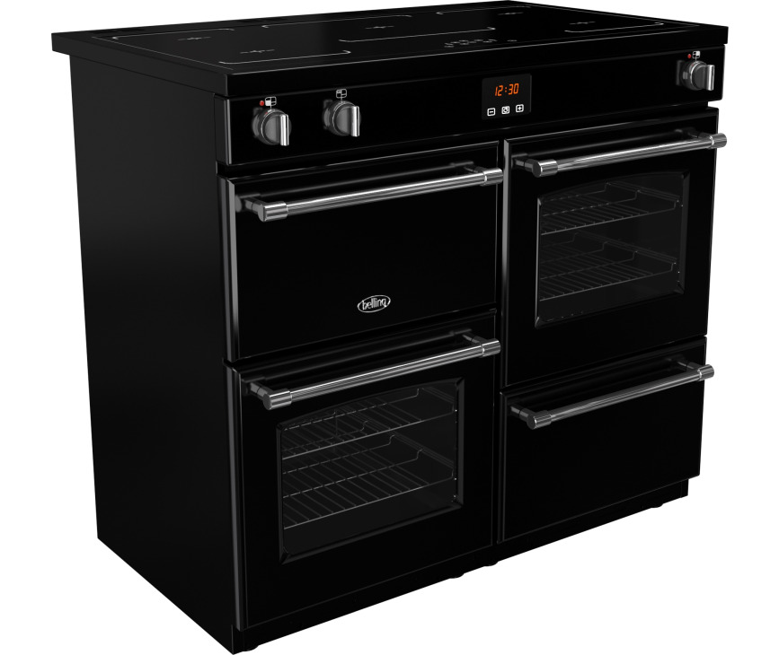 Het Belling fornuis beschikt over drie verschillende soorten ovens en een handig opbergvak rechtsonder