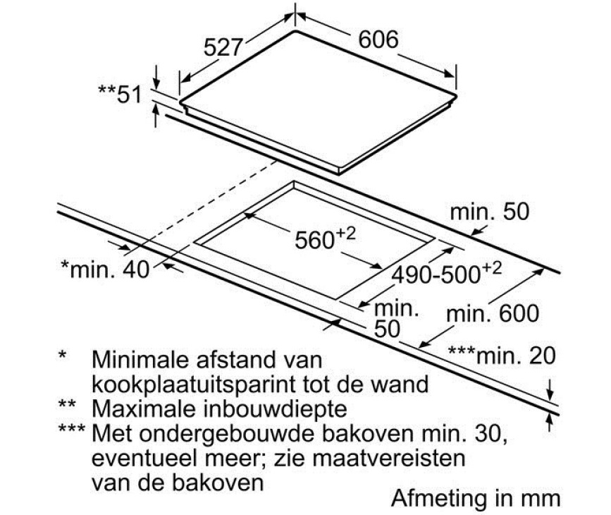 Maattekening Bosch PIB672F17E kookplaat