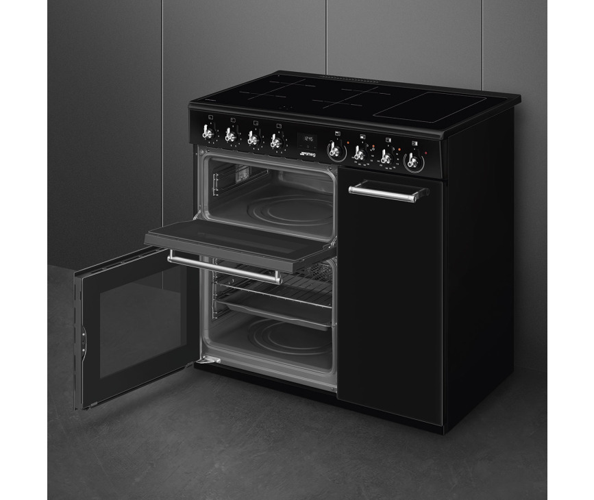 Smeg CX93IMBL inductie fornuis met 3 ovens - zwart - 90 cm. breed