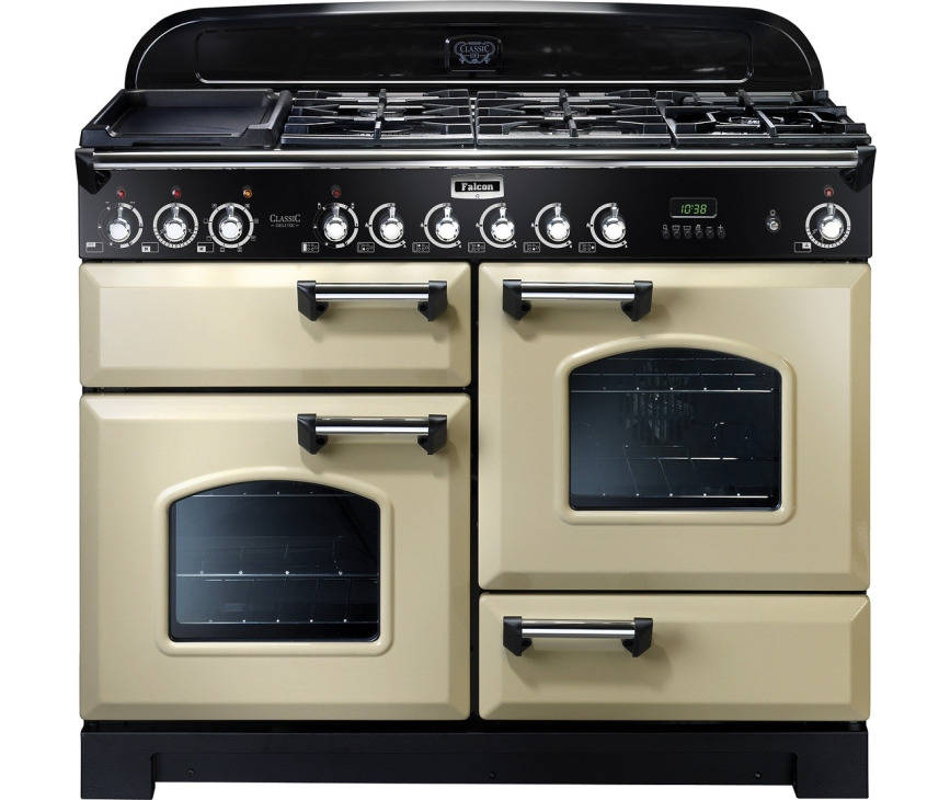 FALCON Classic Deluxe 110 gas elektro fornuis in de kleur creme met chroom design