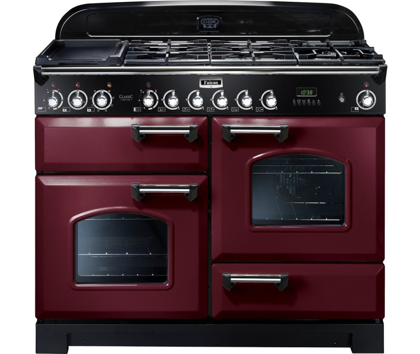FALCON Classic Deluxe 110 gas elektro fornuis in de kleur Cranberry met chroom design