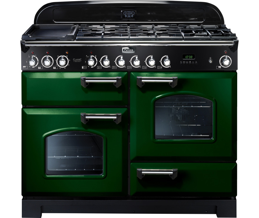FALCON Classic Deluxe 110 gas elektro fornuis in de kleur groen met chroom design