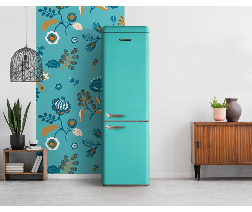 	 Schneider SCCB250ACA retro jaren 50 koelkast - blauw
