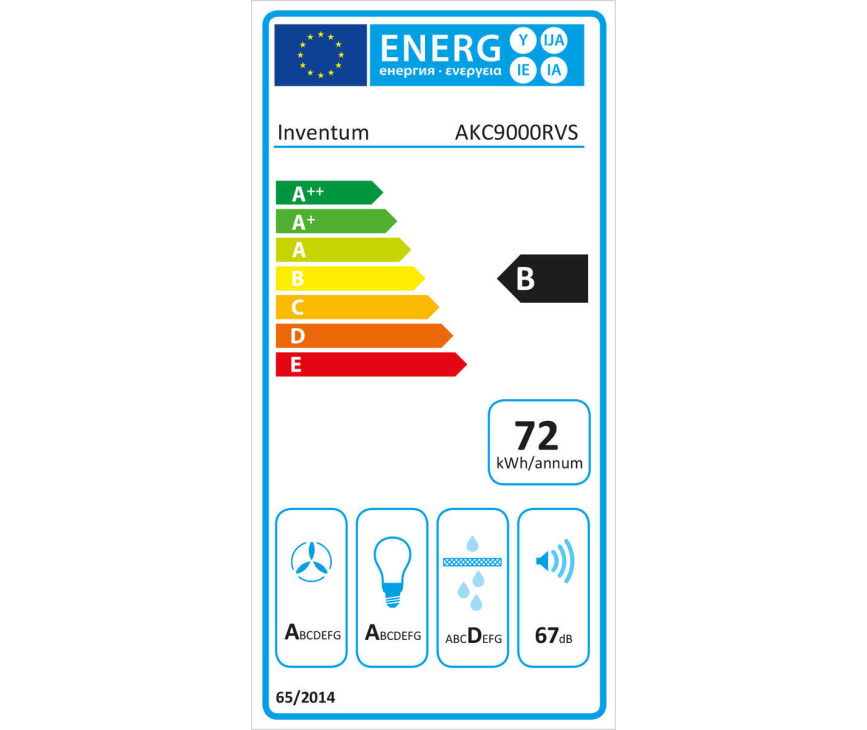 De AKC9000RVS beschikt over een zuinig energieklasse B label