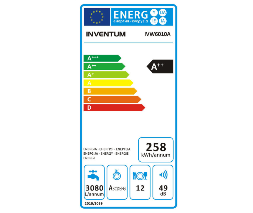 De IVW6010A is uitgevoerd met een energieklasse A+ label