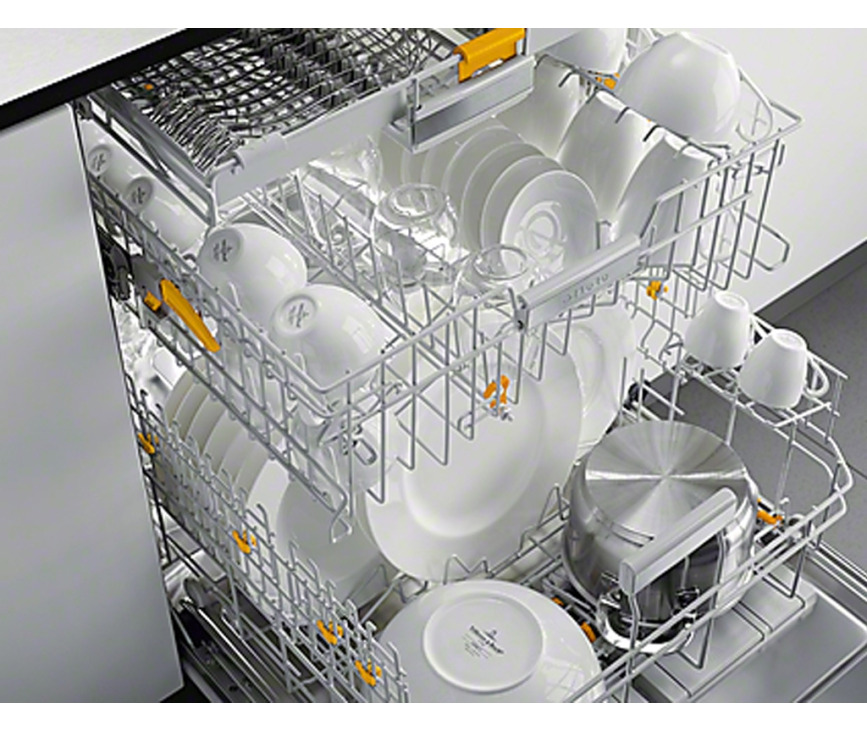 De Miele G4960 SCVi inbouw vaatwasser beschikt over een bovenkorf, een onderkorf en een bestekmand