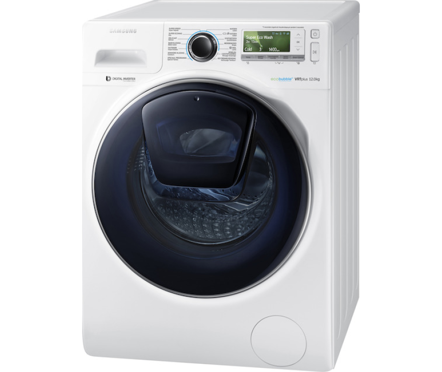 Eenvoudige bediening van de Samsung WW12K8402OW via een draaiknop ondersteunt met een display