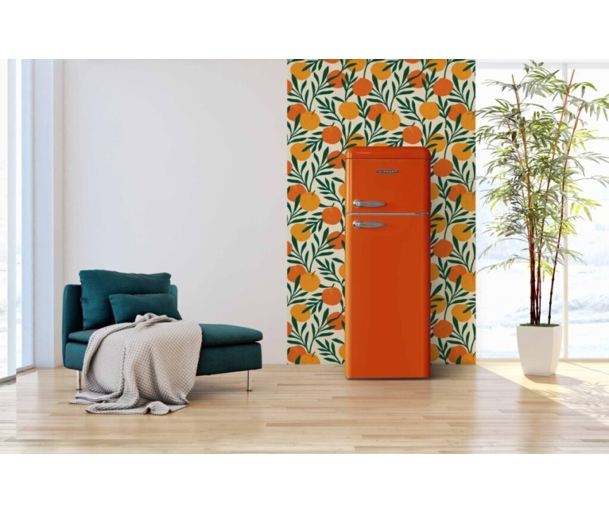 Schneider SCDD208VFLO retro jaren 50 koelkast - oranje