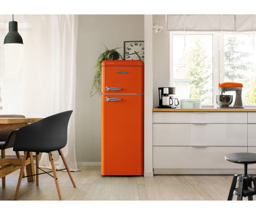 Schneider SCDD208VFLO retro jaren 50 koelkast - oranje
