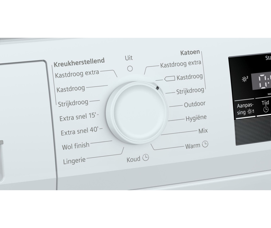 De draaiknop van de Siemens WT43N202NL condens droger waarmee makkelijk het gewenste programma in is te stellen