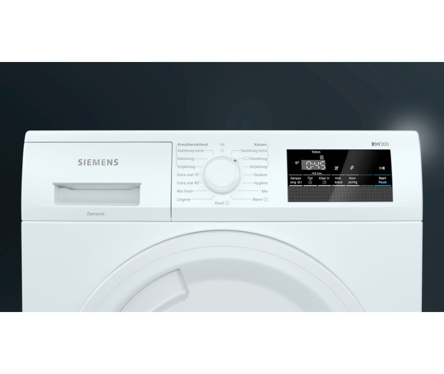 Het bedieningspaneel van de Siemens WT43N202NL condens droger