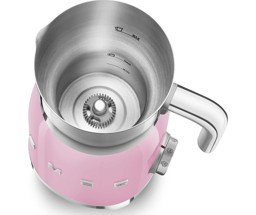 De Smeg MFF01PKEU melkopschuimer is te gebruiken voor zowel warme als koude meld