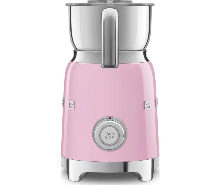 De Smeg MFF01PKEU melkopschuimer is door de roze kleur niet te missen in uw keuken