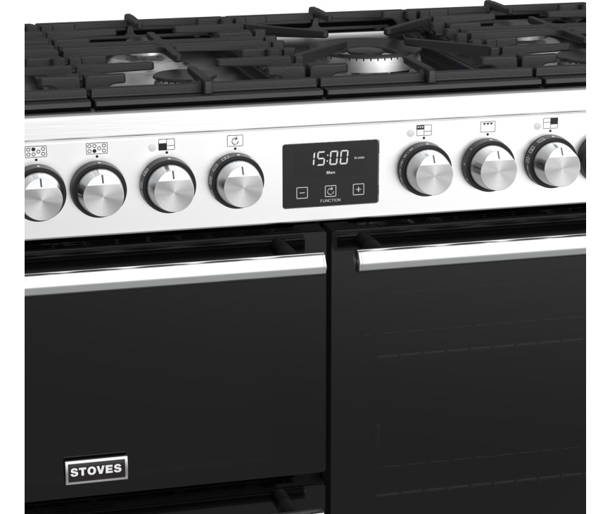De programmeerbare ovenklok van het Stoves Precision DX S1000DF EU SS rvs fornuis