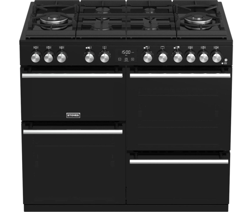 Het Stoves Precision DX S1000DF GTG EU BK zwart fornuis heeft vier verschillende ovens