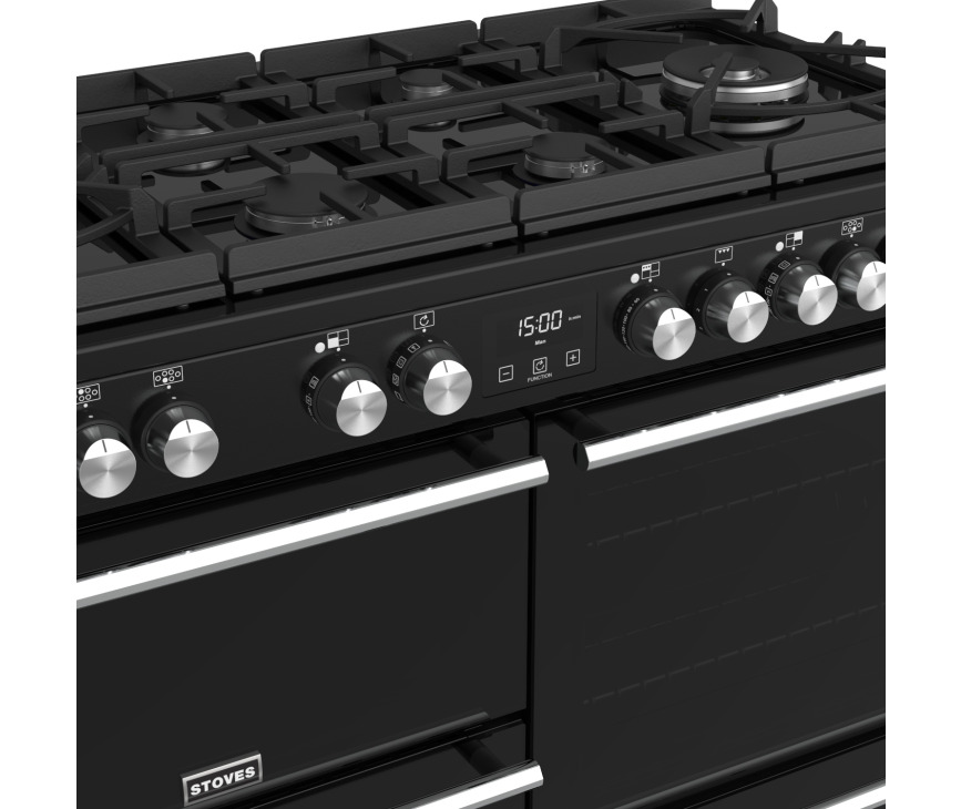 Het Stoves Precision DX S1100DF GTG EU BK zwart fornuis heeft gietijzeren pandragers