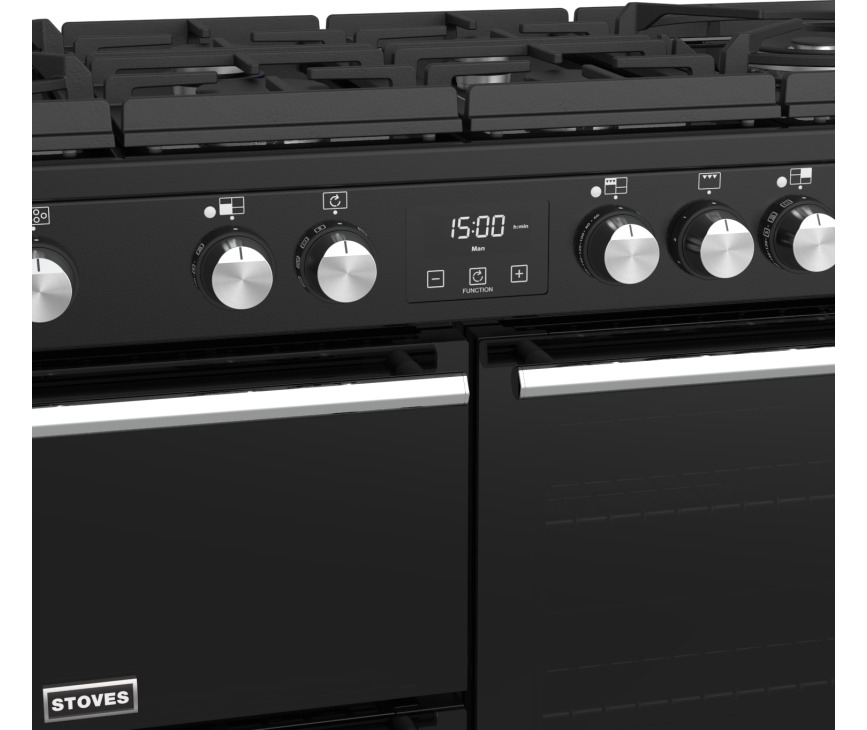 De programmeerbare ovenklok van het Stoves Precision DX S1100DF GTG EU BK zwart fornuis