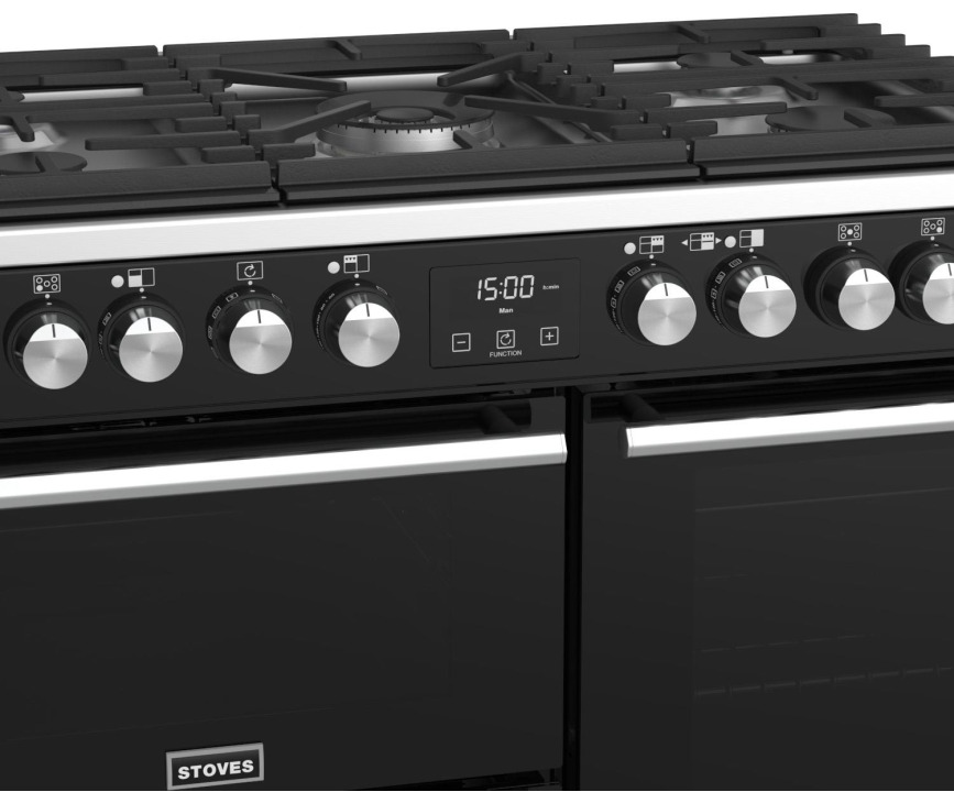Met de ovenklok zijn de ovens van het Stoves Precision DX S900DF EU BK zwart fornuis in te stellen